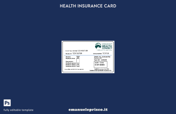 modello di tessera di assicurazione sanitaria del Vermont in stile verificato